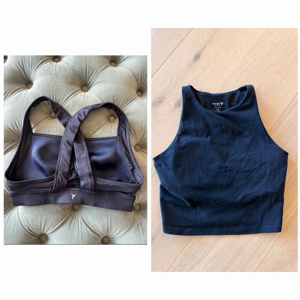 Old Navy Women's Sports Bras Set, Size Small S Black Navy Blue Bundle